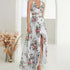 Elegant Flower Print Chiffon Dress for Women - Sexy Halter V Neck Backless Long Summer Fashion Party Dress
